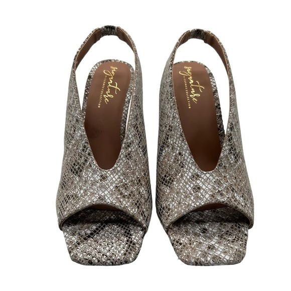Journee Collection Shoes Women 10 Gray 100% Leather Elena Snakeskin Peep Toe NEW - Picture 1 of 12